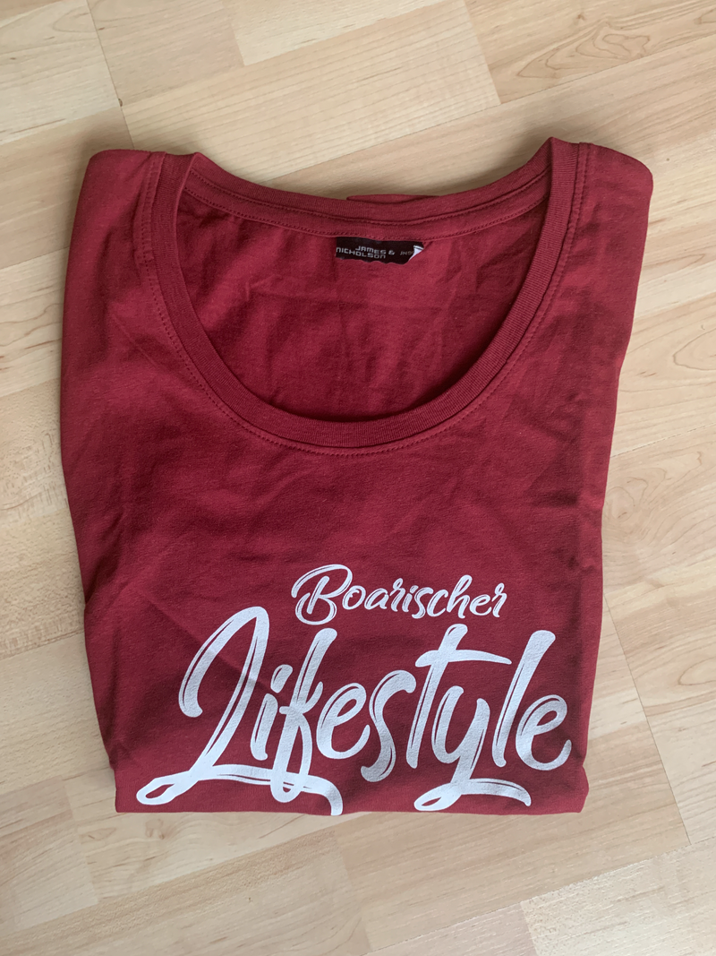 T-Shirt Damen "Boarischer Lifestyle" Burgundy Gr. M